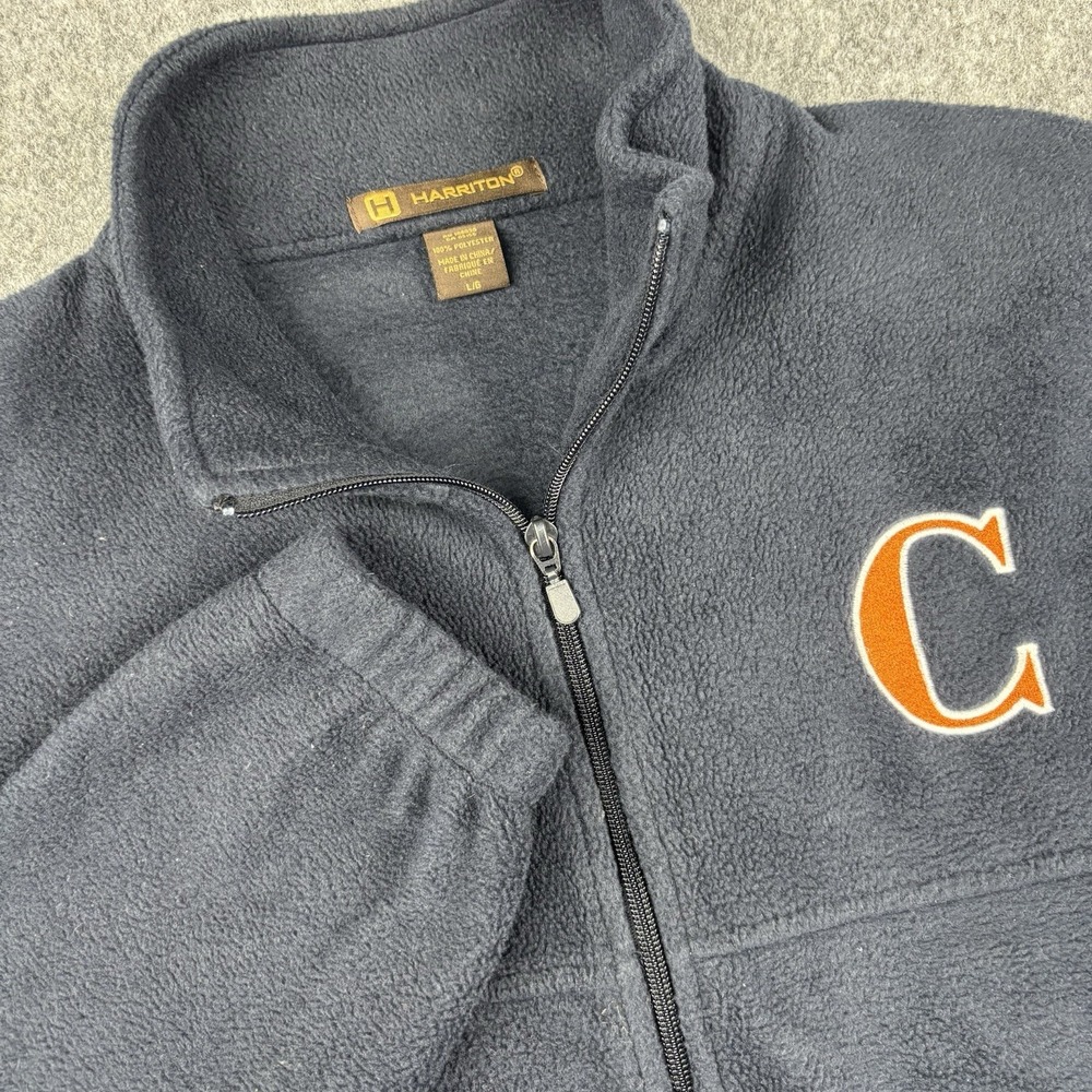 Harriton Fleece Jacket Mens Large‎ Blue Full Zip Orange C Logo Casual Outdoor
